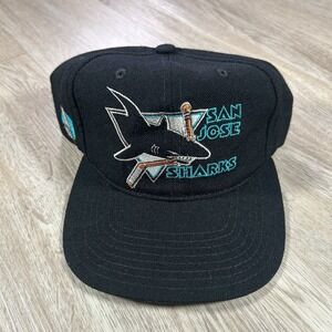 VTG American Needle San Jose Sharks Snapback Hat NHL 100% Wool Black Blockhead